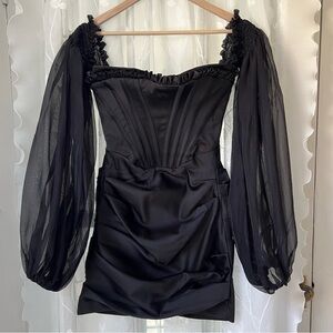 House of CB Black Satin Corset Dress